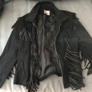 Black suede fringe jacket